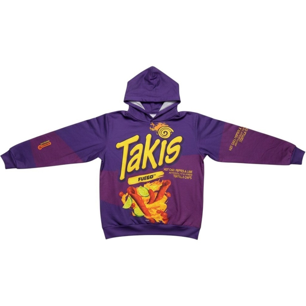 Takis Hoodie Kids 9-10 Years Purple Fuego Chip Bag Graphic Pullover Sweatshirt